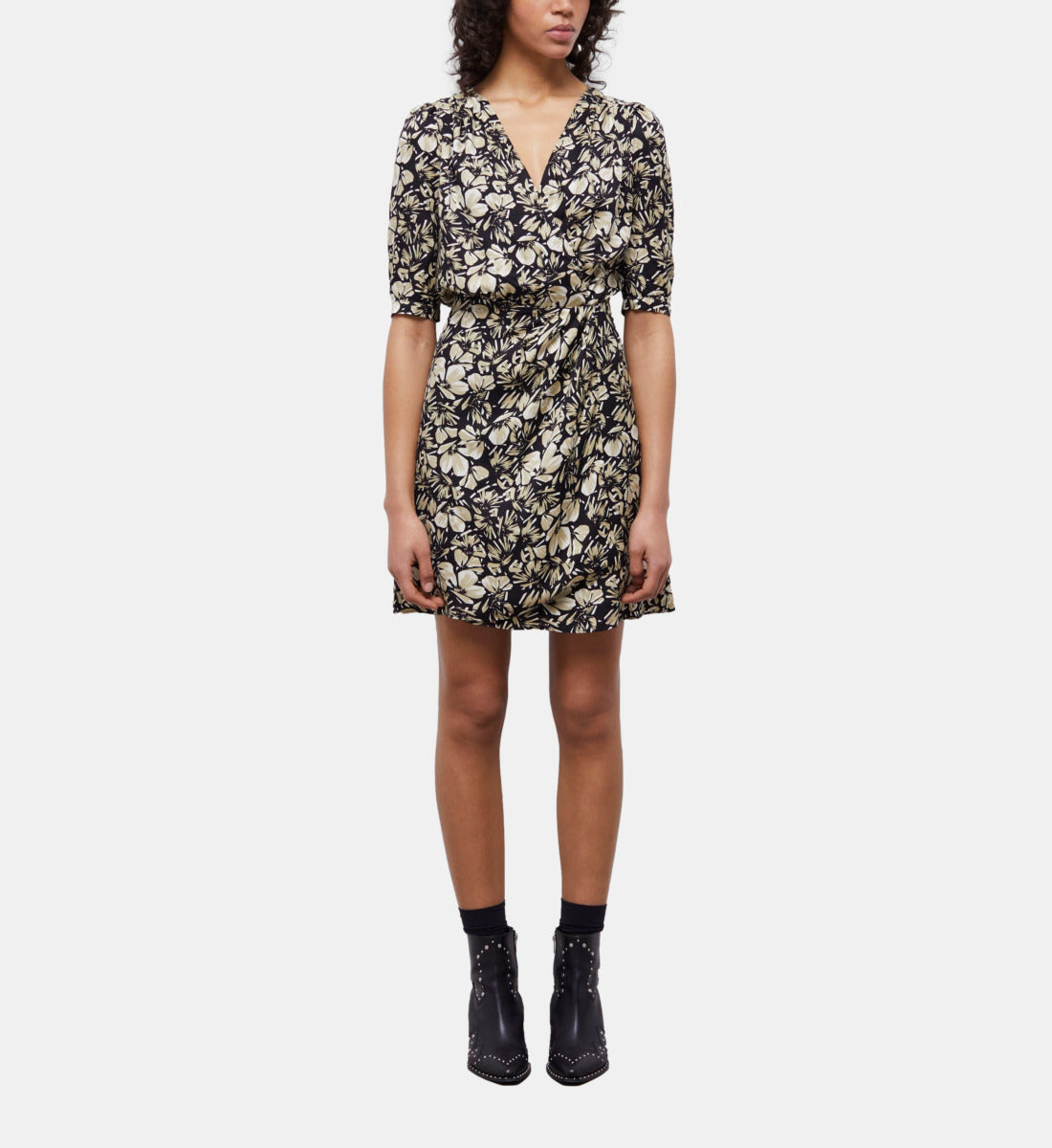 Short Printed Wrap Dress | Women | Black Brown