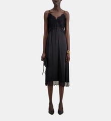 Long Silk Slip Dress With Lace Details | Women | Black