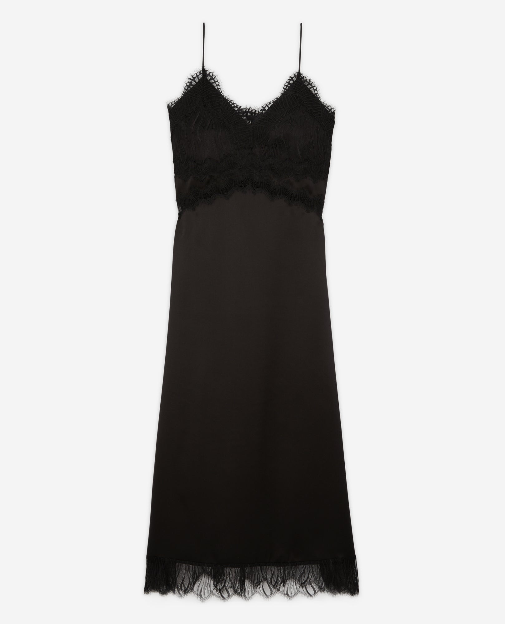 Long Silk Slip Dress With Lace Details | Women | Black