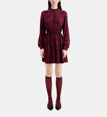 Short Printed Dress | Women | Black x Burgundy