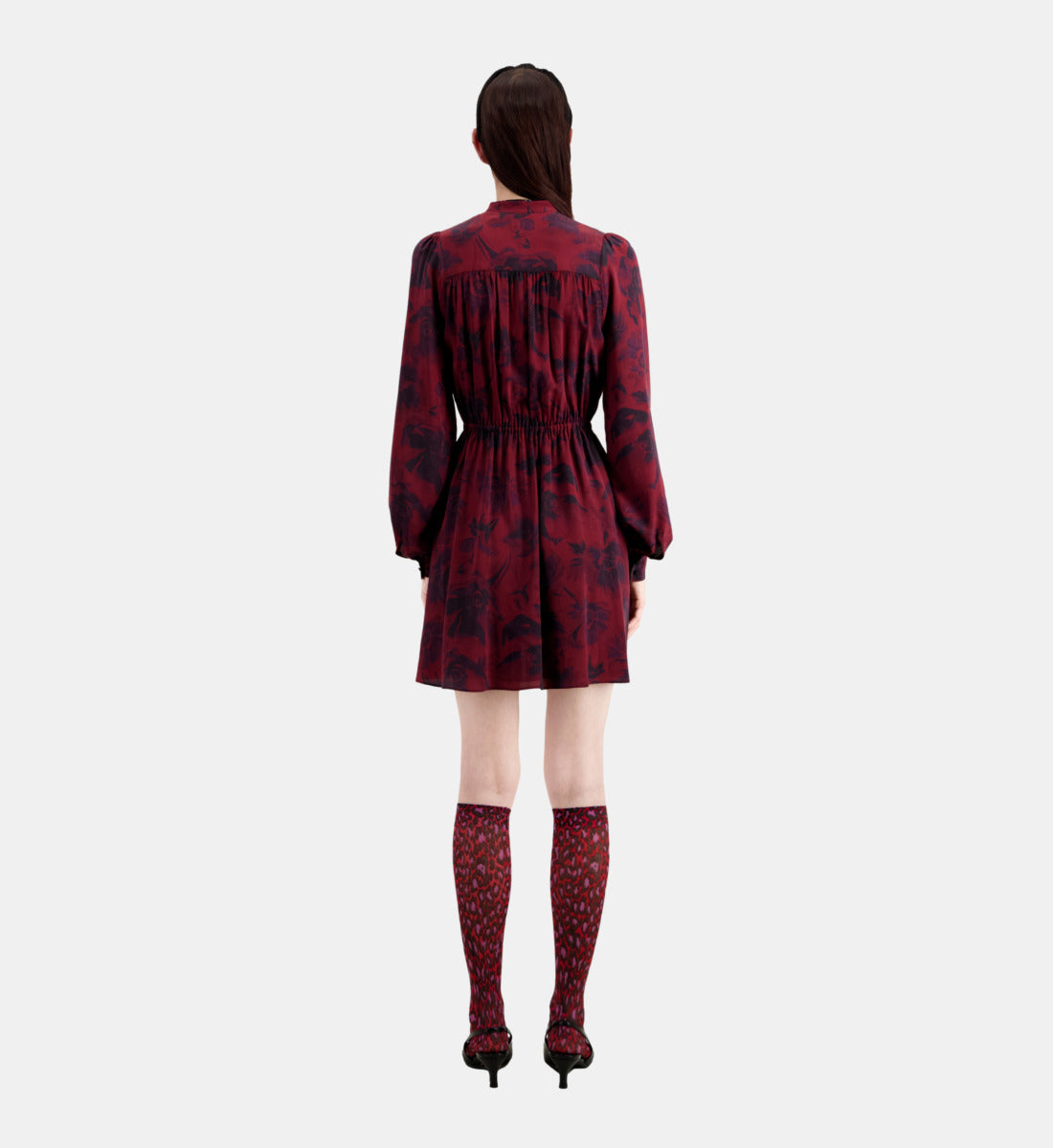 Short Printed Dress | Women | Black x Burgundy