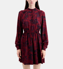 Short Printed Dress | Women | Black x Burgundy