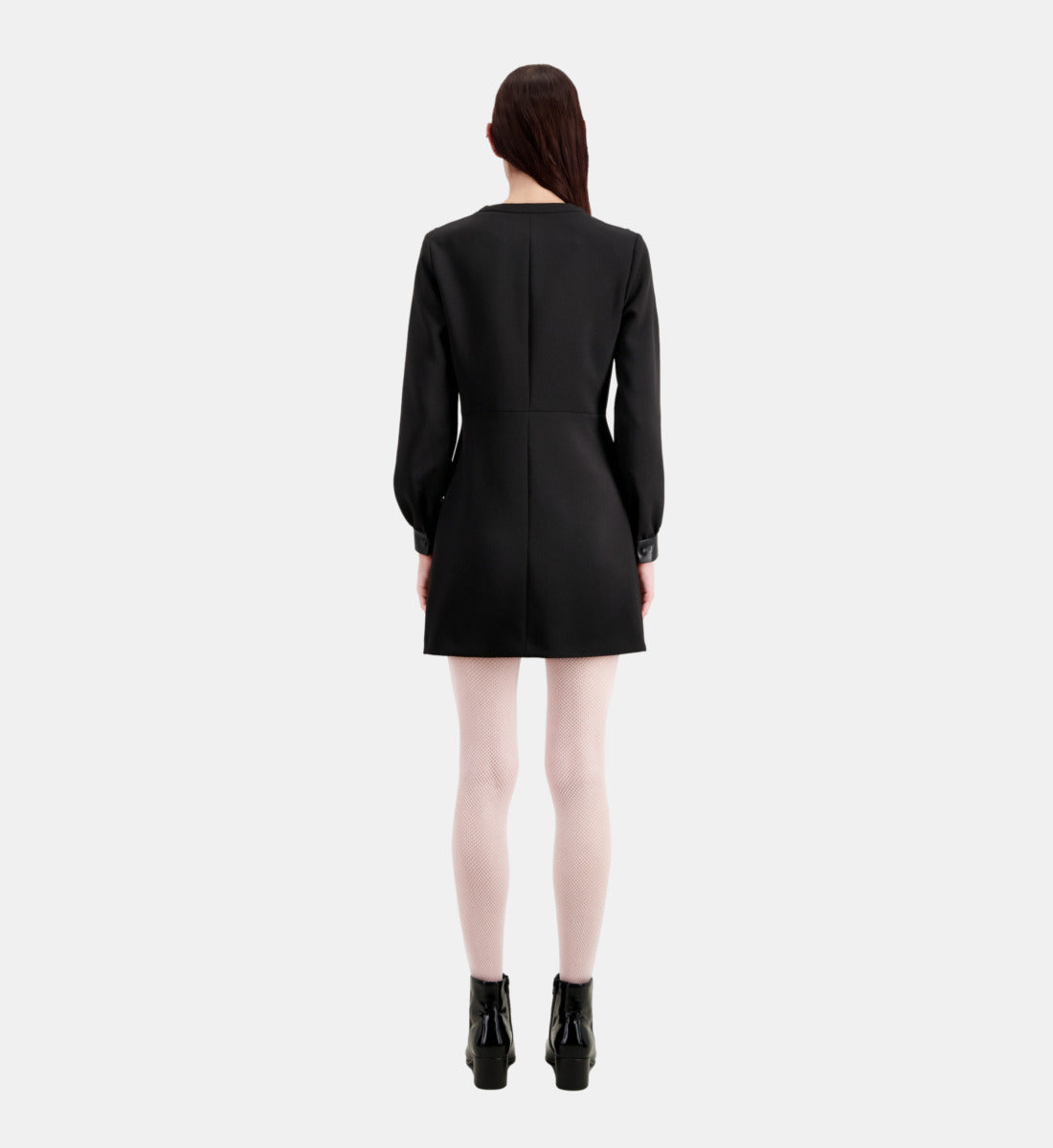 Short Crepe Dress With Leather Details | Women | Black