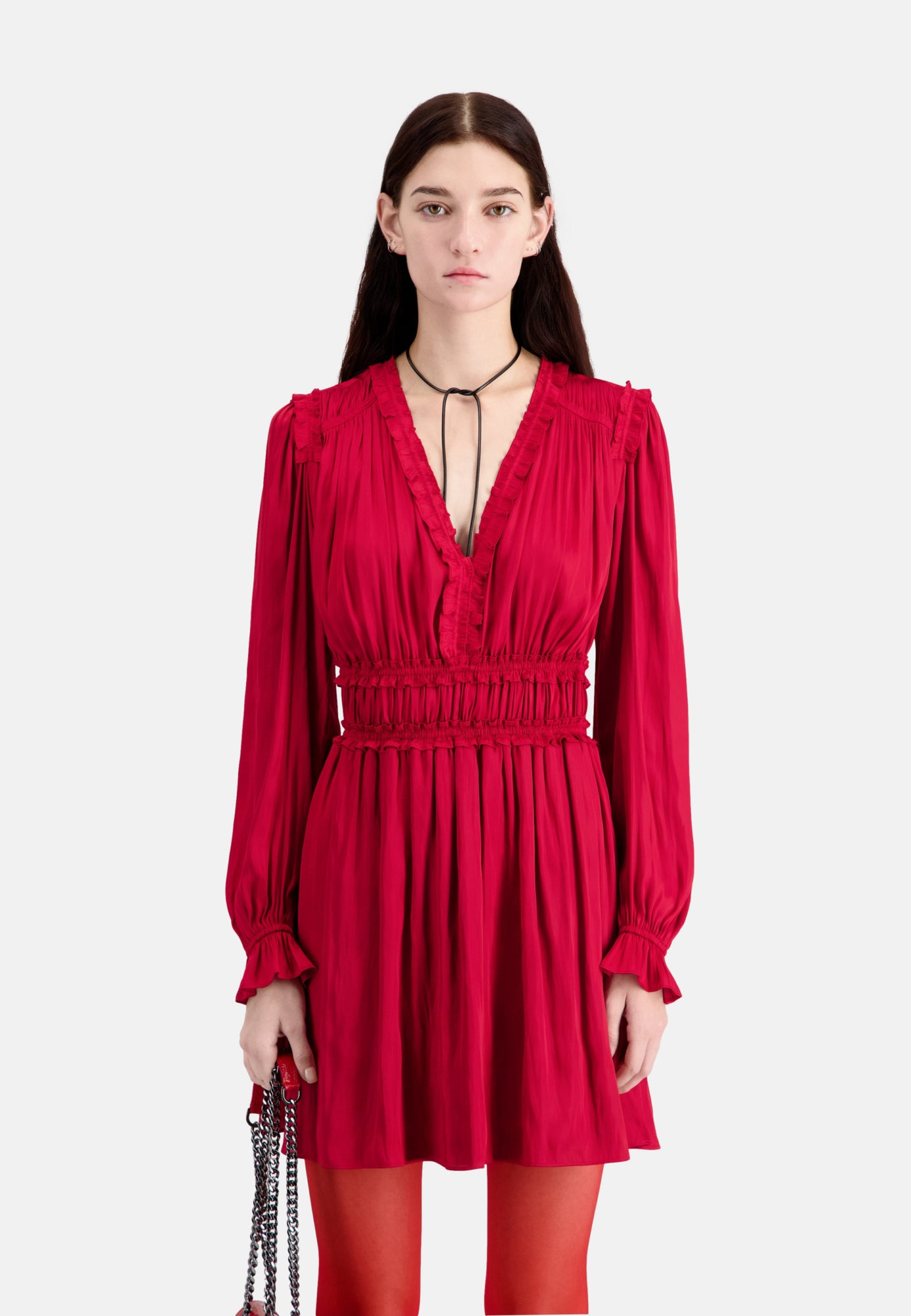 Short Red Dress With Shirring | Women | Light Burgundy