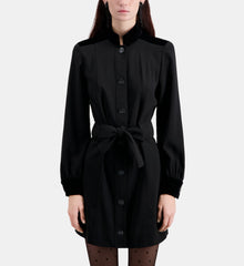 Short Crepe Dress With Velvet Details | Women | Black