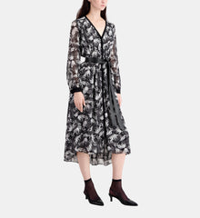 Long Printed Dress With Buttoning | Women | Black x White