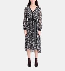 Long Printed Dress With Buttoning | Women | Black x White