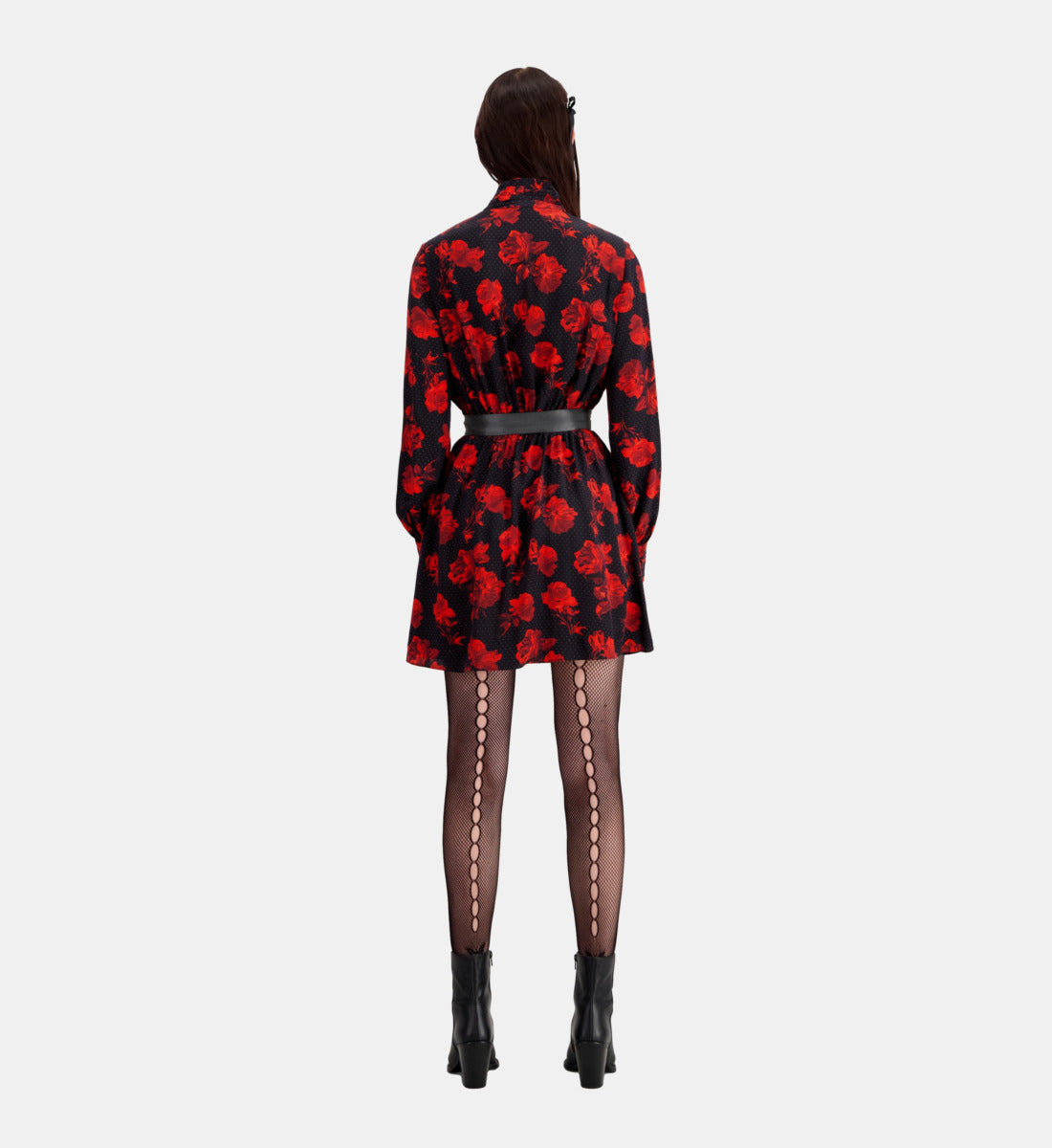 Short Printed Silk Shirt Dress | Women | Black x Red