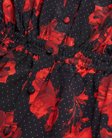 Short Printed Silk Shirt Dress | Women | Black x Red