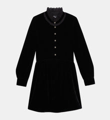 Short Velvet Dress With Bijou Buttons | Women | Black