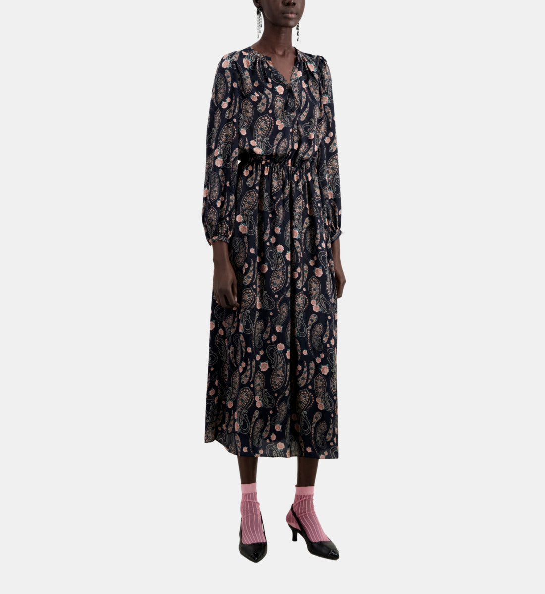 Long Printed Dress | Women | Black x Pink