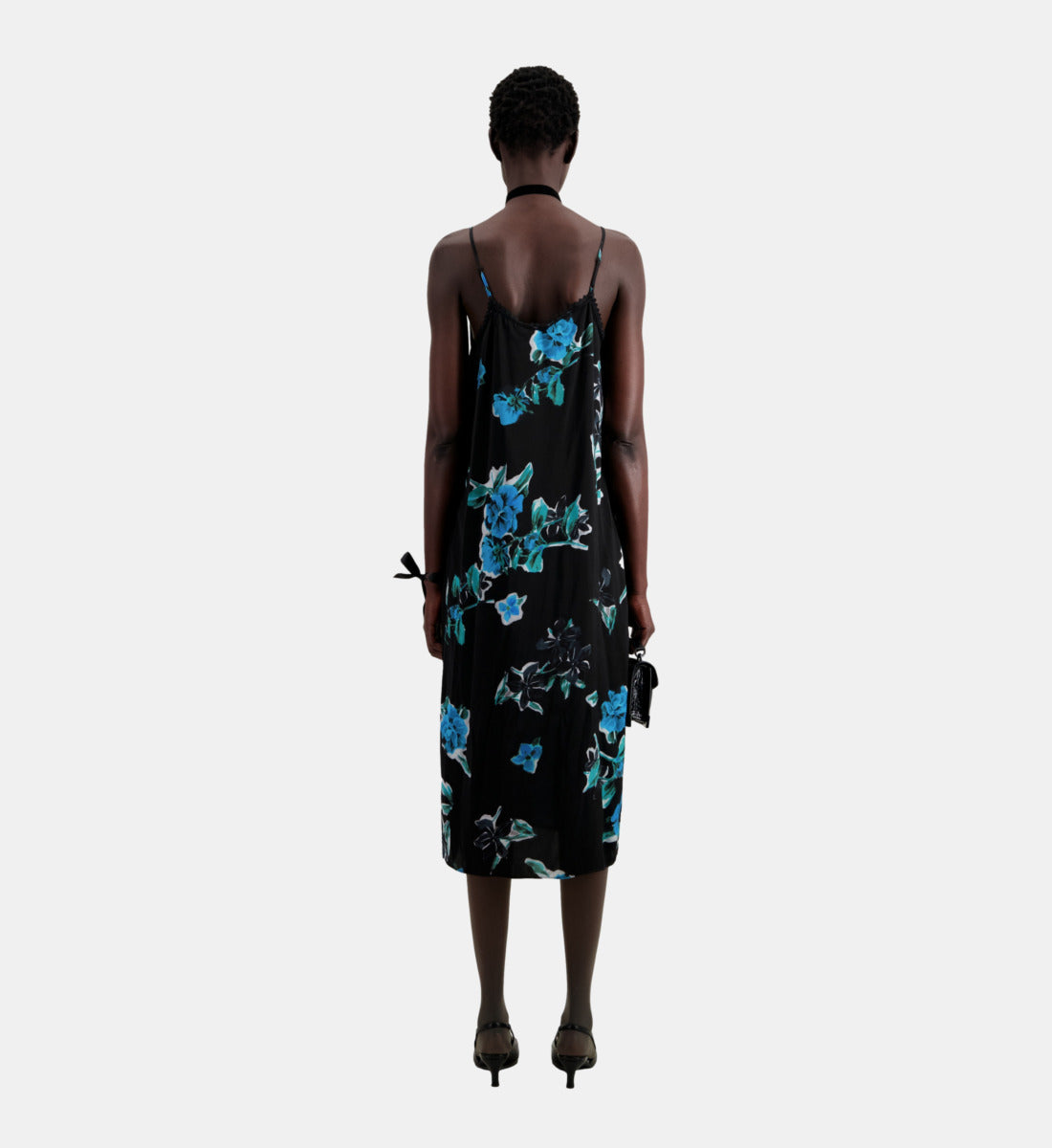 Long Printed Slip Dress With Lace Details | Women | Black Blue