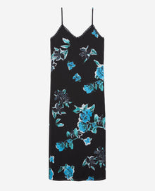 Long Printed Slip Dress With Lace Details | Women | Black Blue