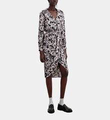 Printed Midi Dress | Women | Black x Pink