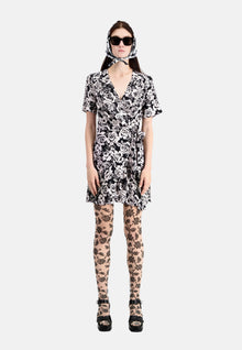 Short Printed Wrap Dress | Women | Black x Pink