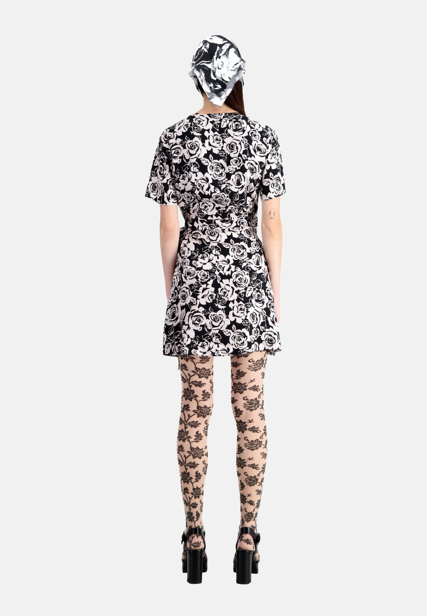 Short Printed Wrap Dress | Women | Black x Pink