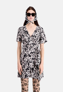 Short Printed Wrap Dress | Women | Black x Pink