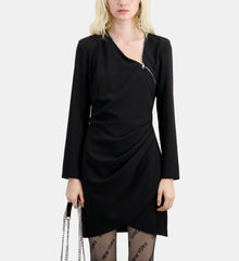 Short Crepe Dress With Zipper | Women | Black