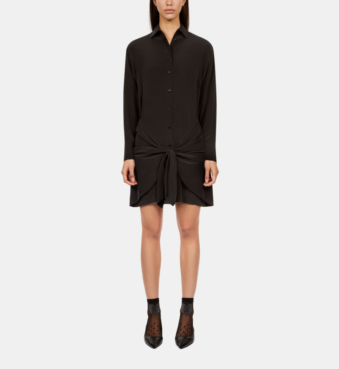 Short Shirt Dress With Bow | Women | Black