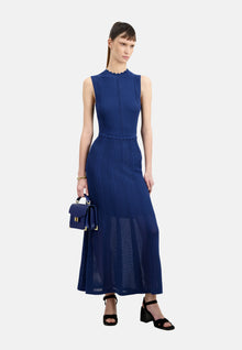 Long Royal Blue Openwork Knit Dress | Women | Middle Navy