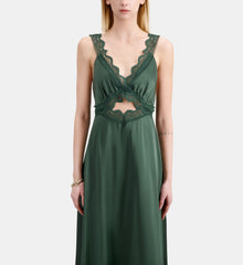 Long Green Slip Dress With Guipure | Women | Wood Khaki