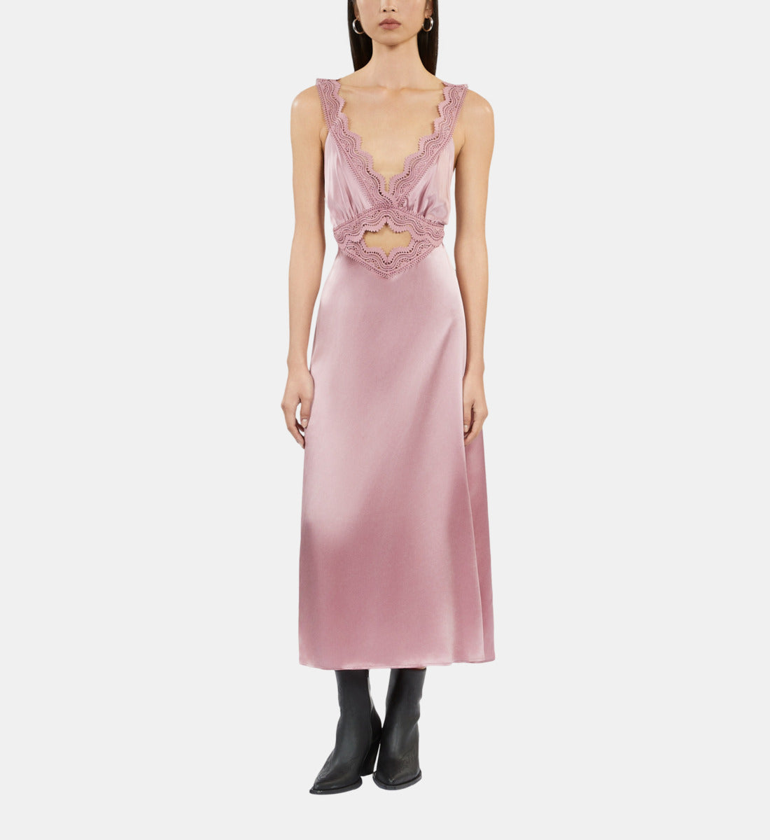 Long Lilac Slip Dress With Guipure | Women | Pink Wood