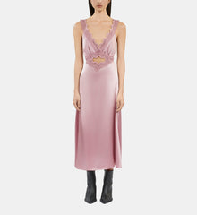 Long Lilac Slip Dress With Guipure | Women | Pink Wood