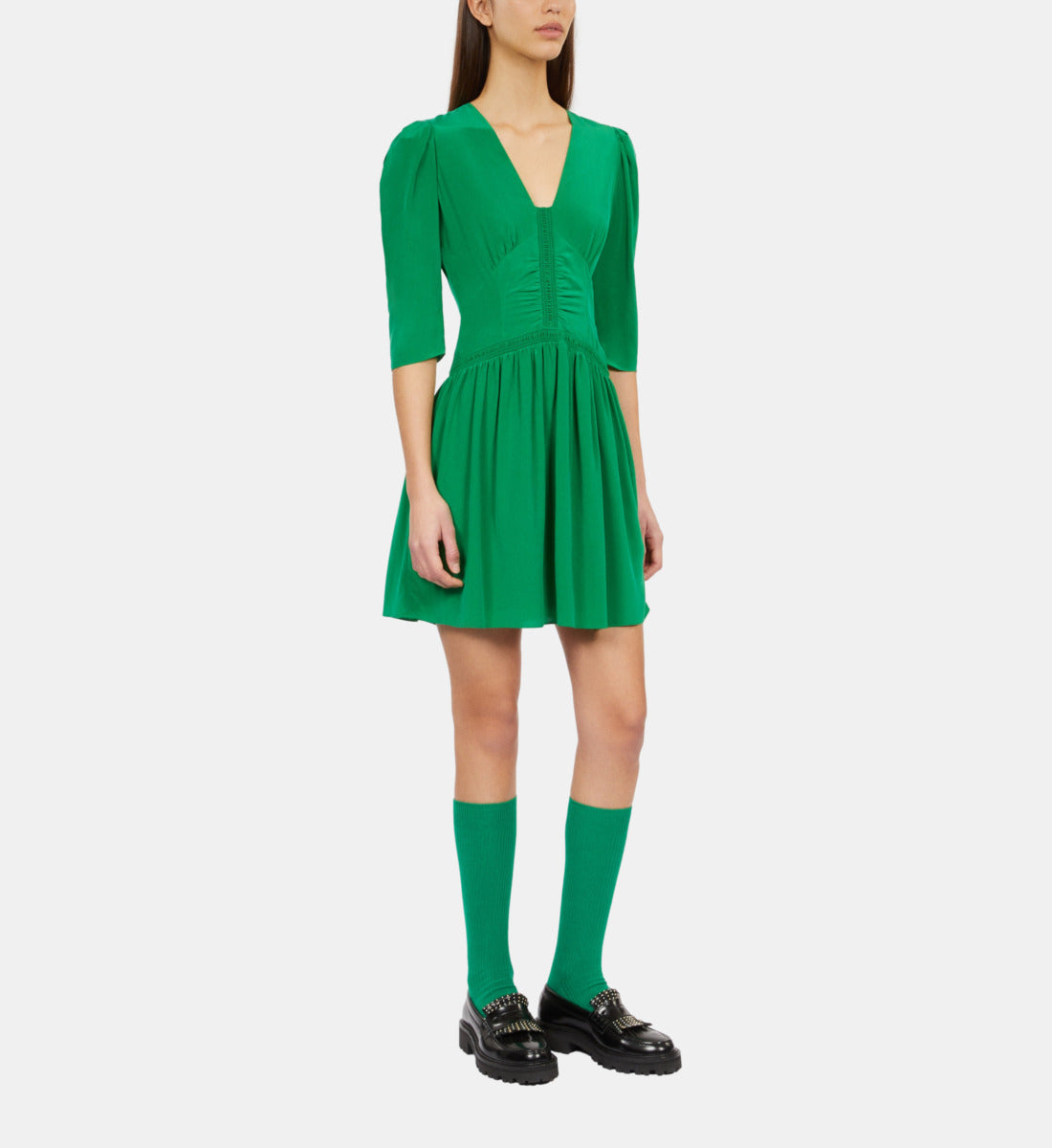 Short Dress With Shirring | Women | Green