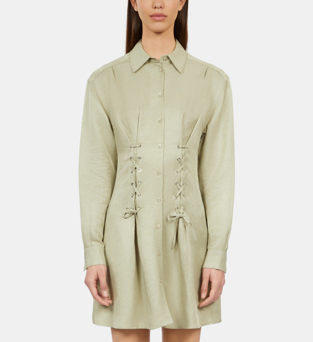 Short Light Green Dress With Lacing | Women | Khaki Grey