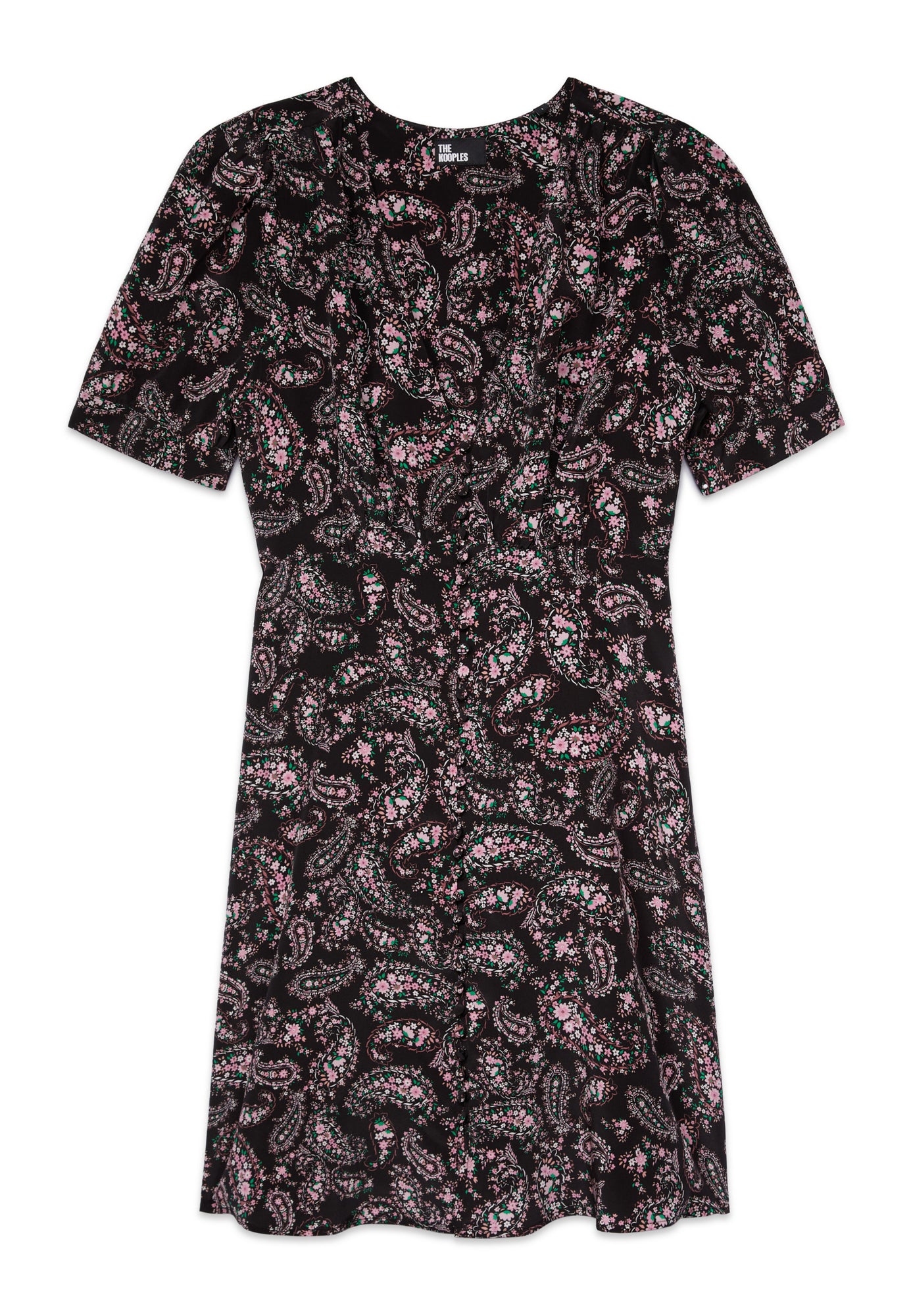 Paisley Print Short Dress With Buttons | Women | Black x Pink