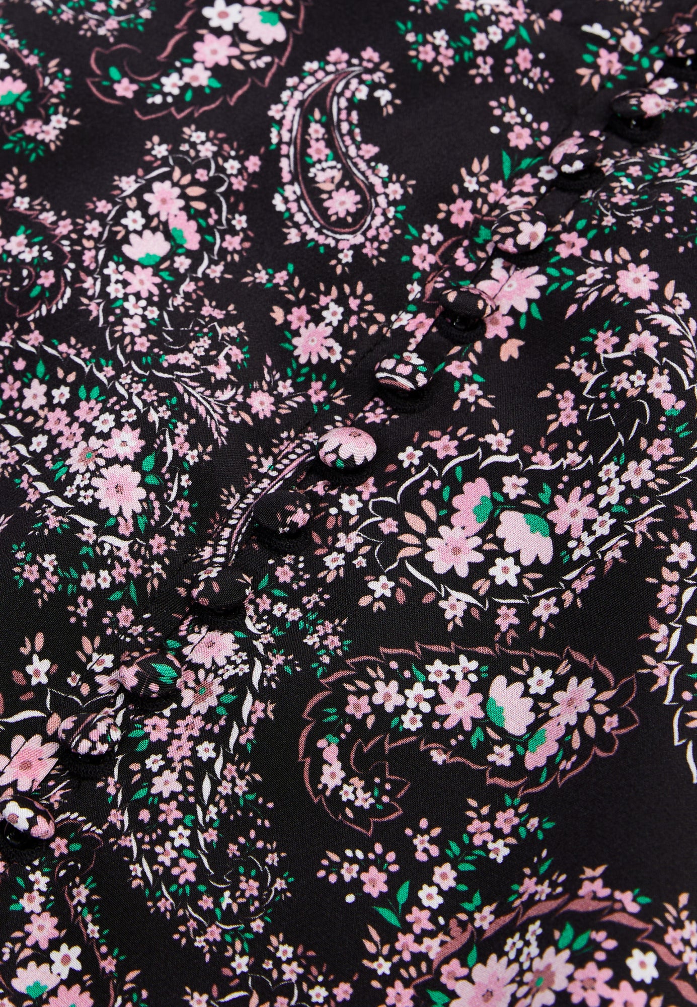 Paisley Print Short Dress With Buttons | Women | Black x Pink