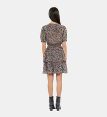 Floral Smocked Short Sleeve Short Dress | Women | Multicolorr