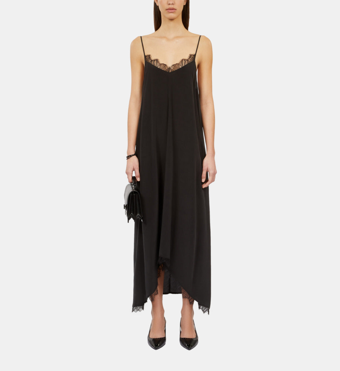 Long Slip Dress In Washed Silk | Women | Black