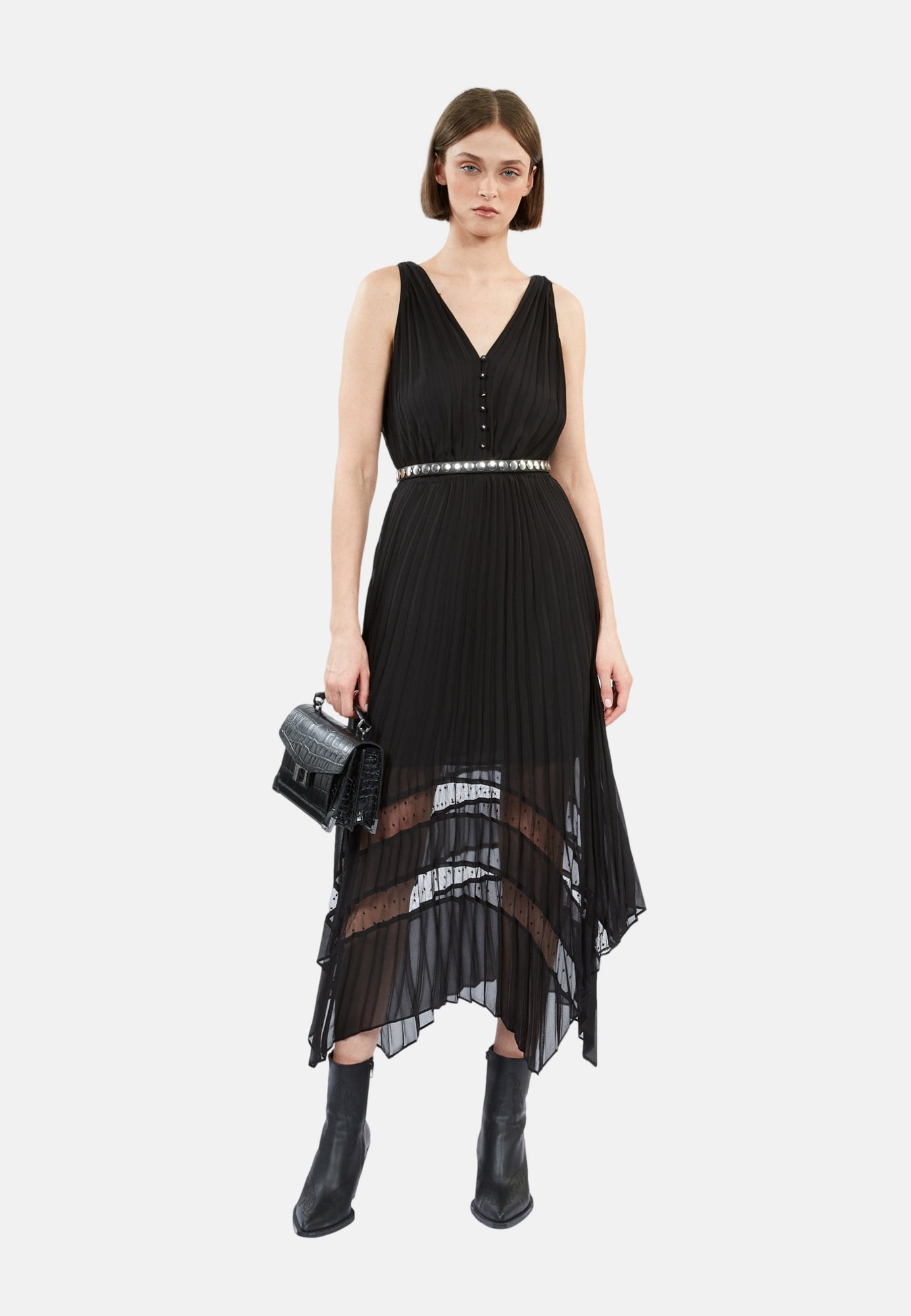 Long Pleated Dress | Women | Black