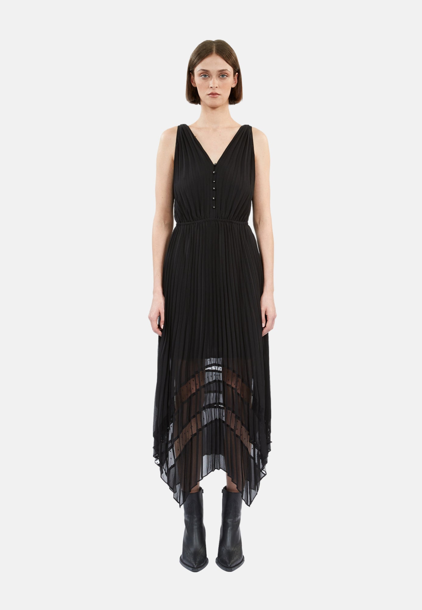 Long Pleated Dress | Women | Black