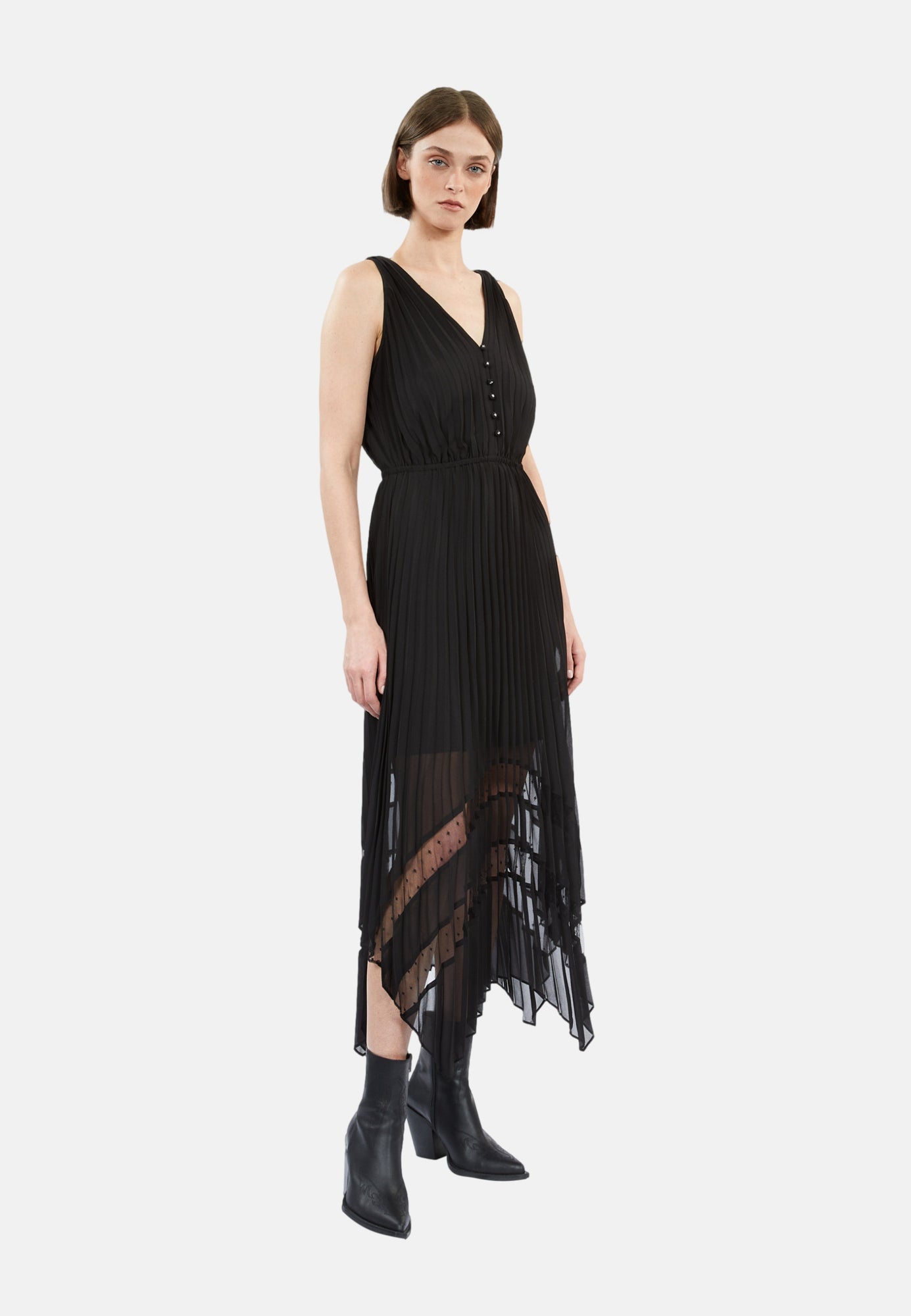 Long Pleated Dress | Women | Black