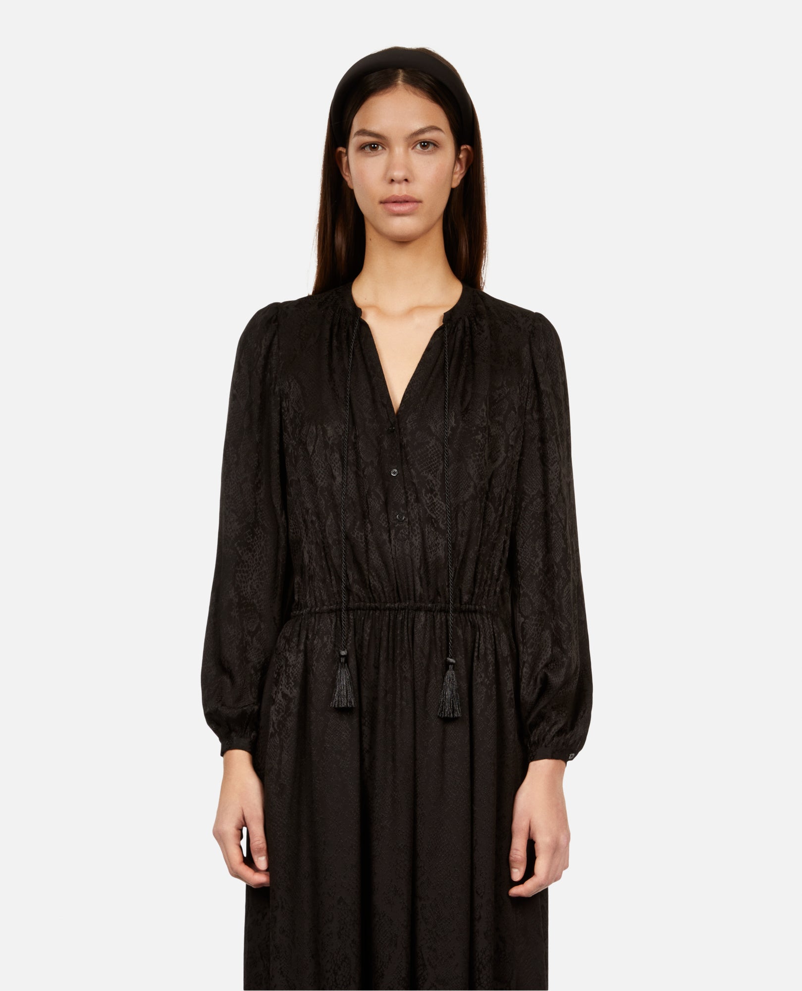 Long Snakeskin Jacquard Dress | Women | Black