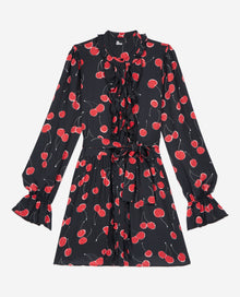 Short Cherry Printed Dress | Women | Black x Red