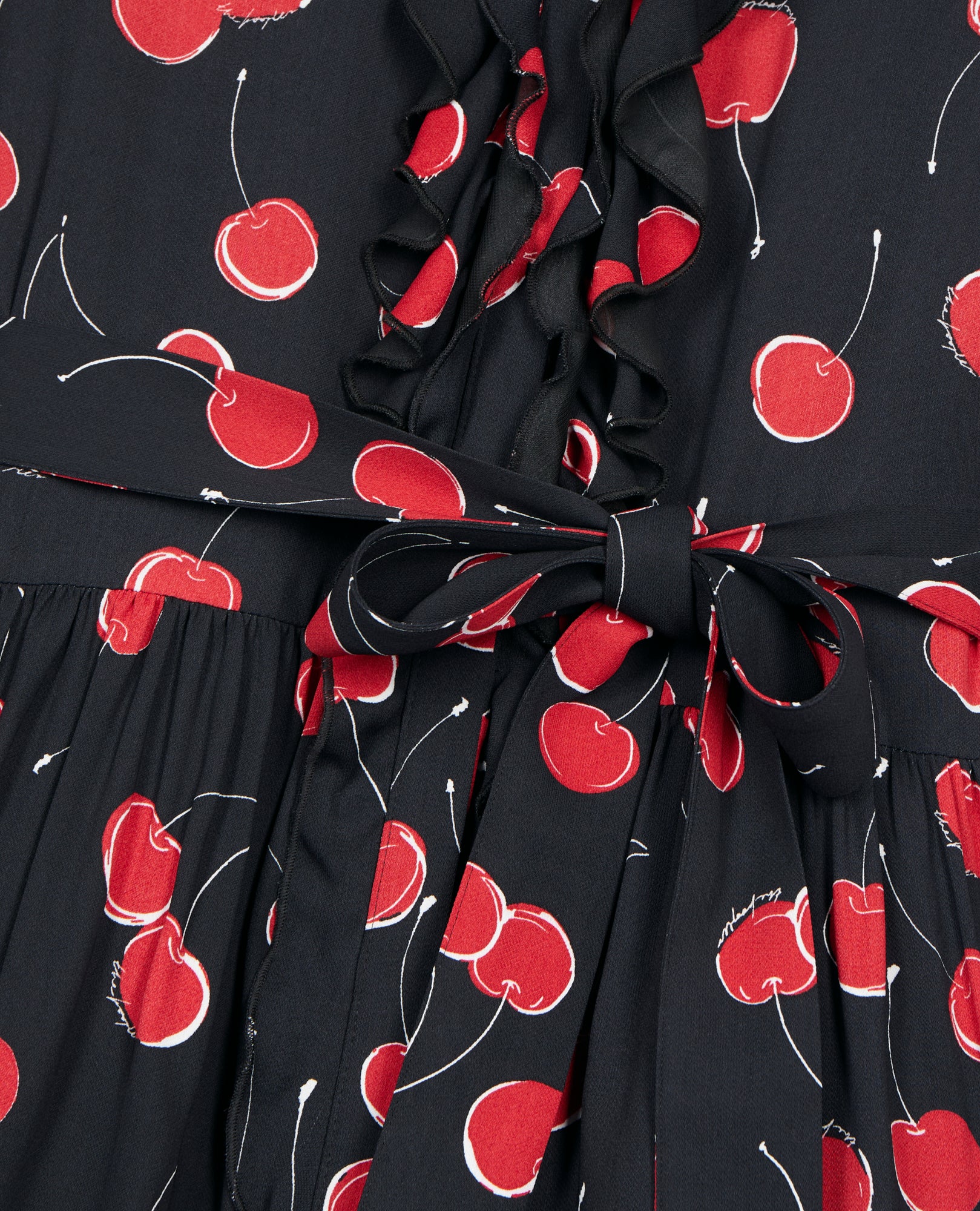 Short Cherry Printed Dress | Women | Black x Red