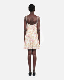 Short Floral Printed Silk Dress | Women | Beige x Red