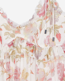 Short Floral Printed Silk Dress | Women | Beige x Red