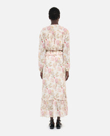 Long Floral Printed Silk Dress | Women | Beige x Red