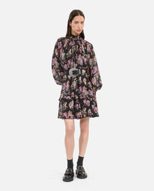 Short Floral Print Dress | Women | Black x Purple