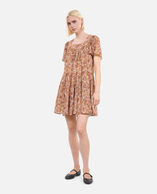 Floral Print Short Dress | Women | Camel x Brown