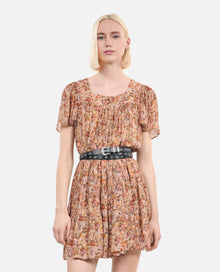 Floral Print Short Dress | Women | Camel x Brown