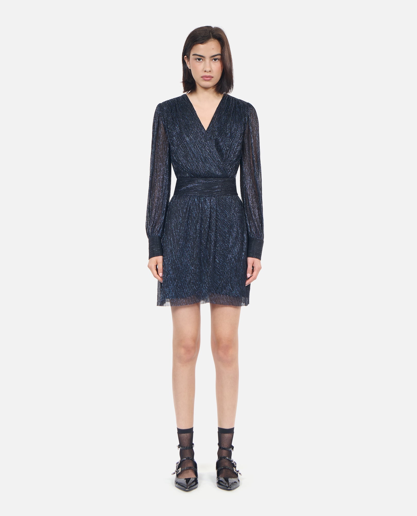 Blue Metallic Jersey Short Dress | Women | Dark Navy