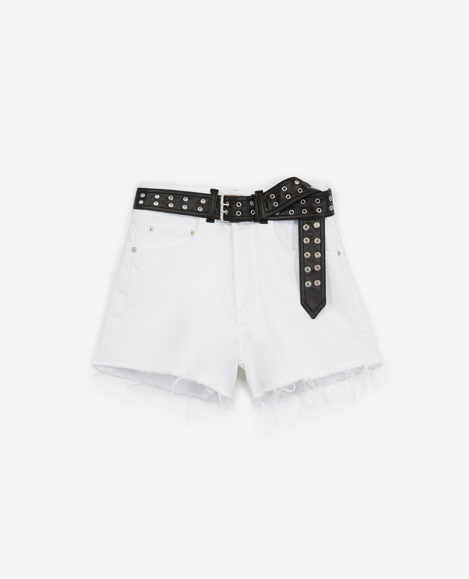 Ripped Denim Shorts With Belt | Women | White