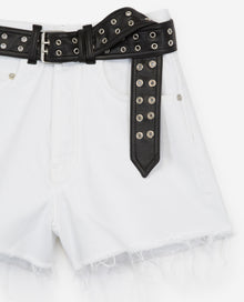 Ripped Denim Shorts With Belt | Women | White