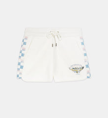 Blue And Fleece Shorts With Check Motif | Women | Ecru