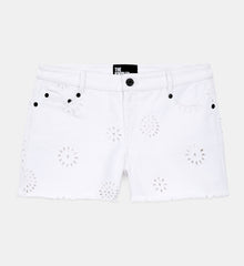 Denim Shorts With Broderie Anglaise | Women | White